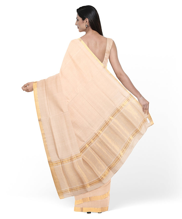 Beige gold zari border handwoven mangalagiri cotton saree