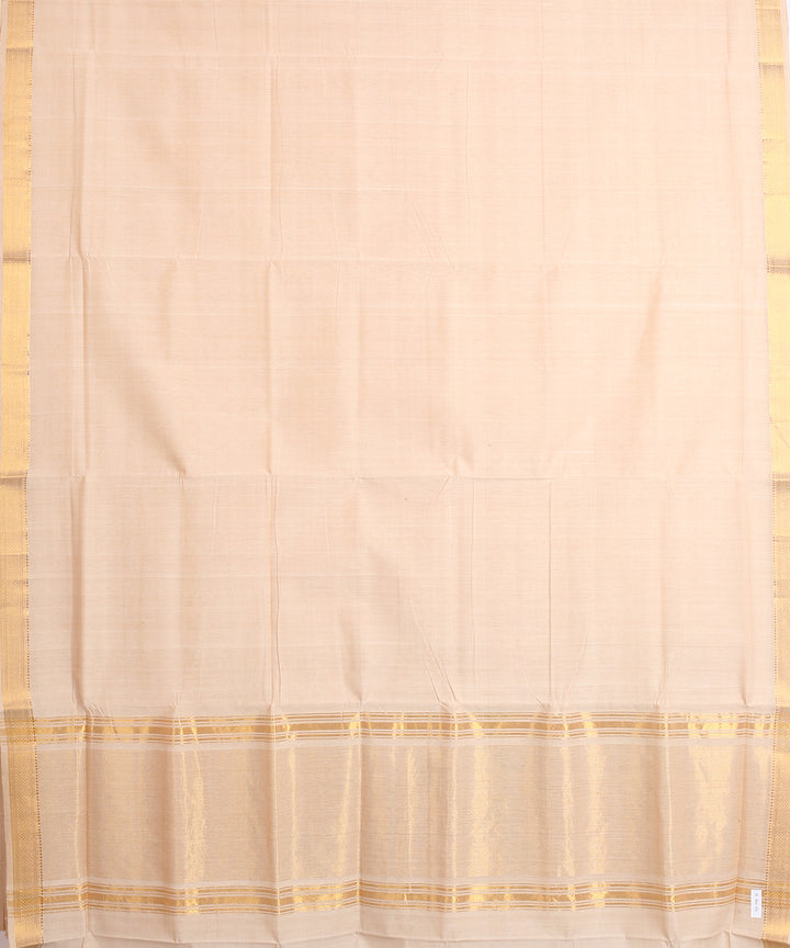 Beige gold zari border handwoven mangalagiri cotton saree