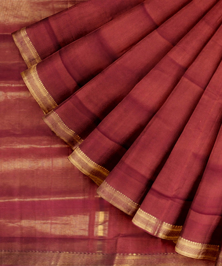 Brown gold zari border handloom mangalagiri cotton saree