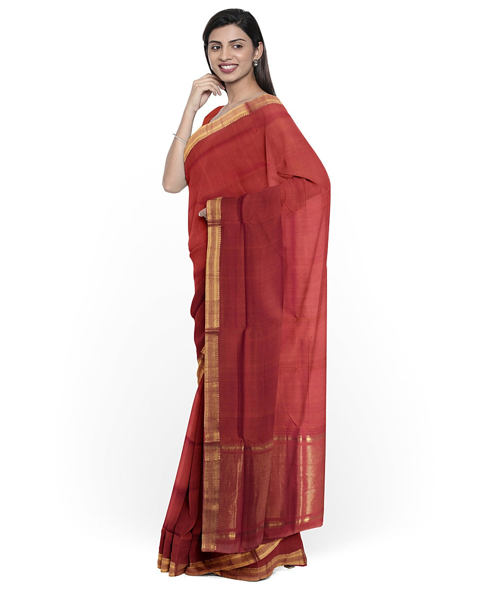 Brown gold zari border handloom mangalagiri cotton saree