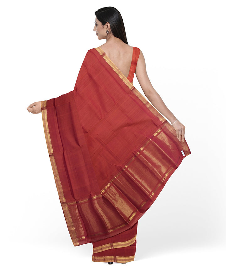 Brown gold zari border handloom mangalagiri cotton saree