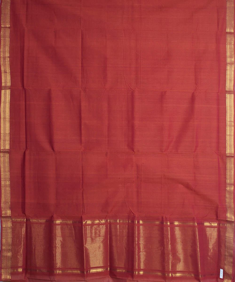 Brown gold zari border handloom mangalagiri cotton saree
