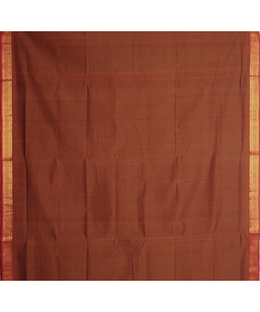 Brown gold zari border mangalagiri handwoven cotton saree