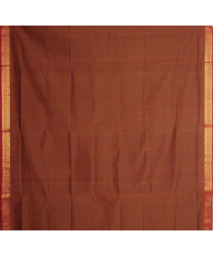 Brown gold zari border mangalagiri handwoven cotton saree