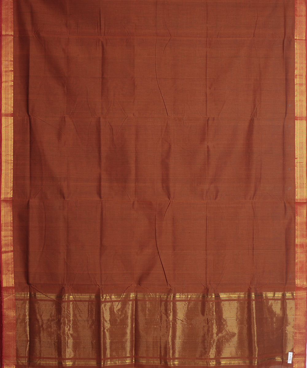Brown gold zari border mangalagiri handwoven cotton saree