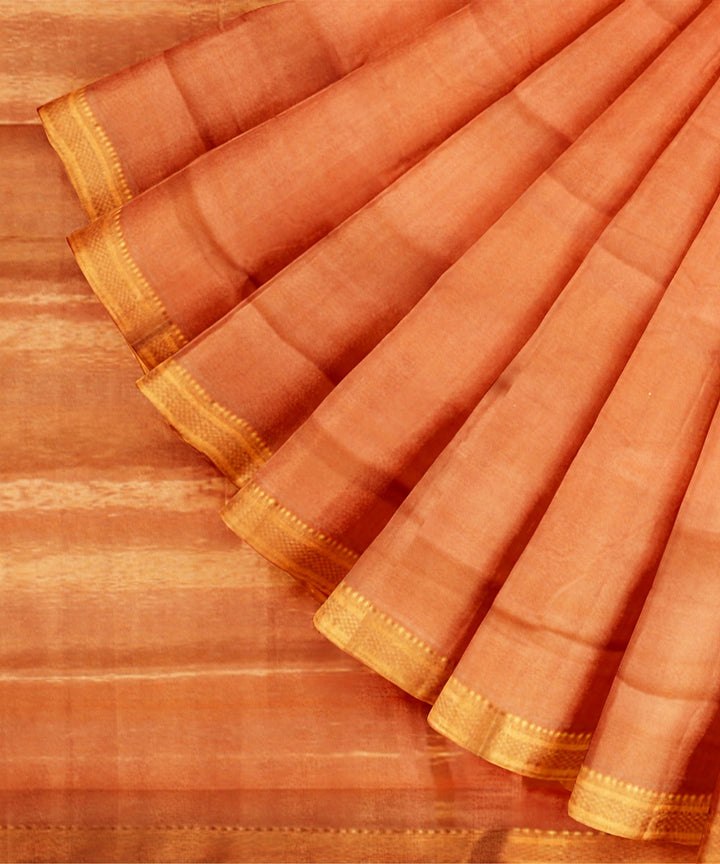 Orange gold zari border cotton handwoven mangalagiri saree