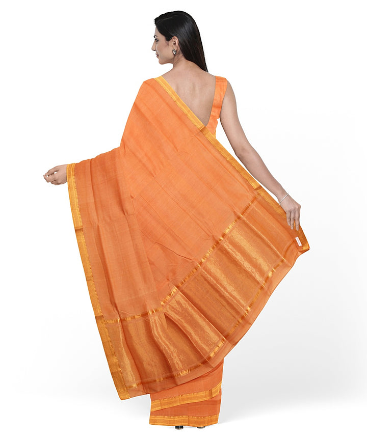Orange gold zari border cotton handwoven mangalagiri saree