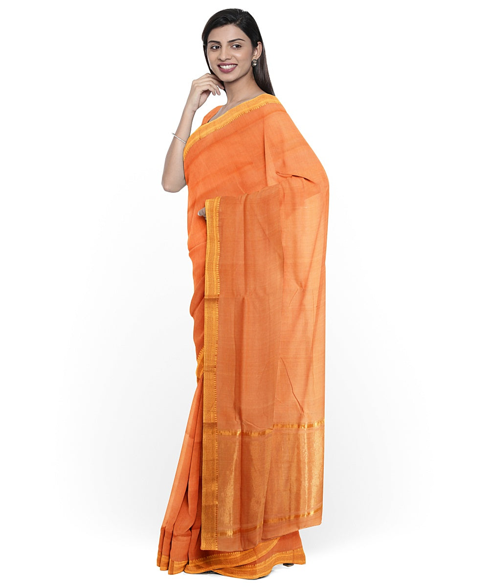 Orange gold zari border cotton handwoven mangalagiri saree