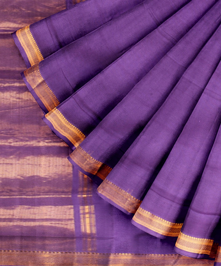 Purple gold zari border handwoven mangalagiri cotton saree