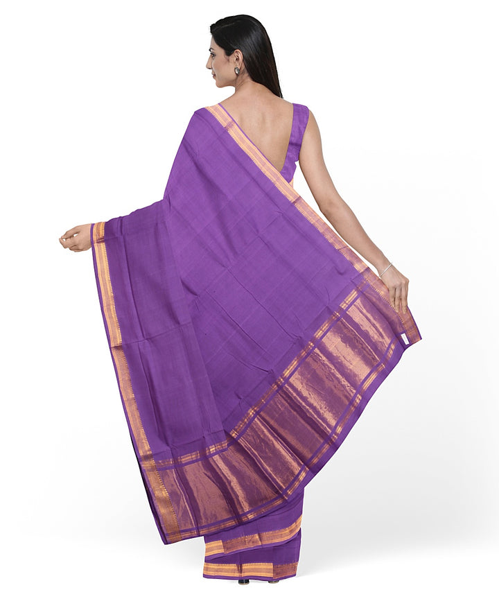 Purple gold zari border handwoven mangalagiri cotton saree