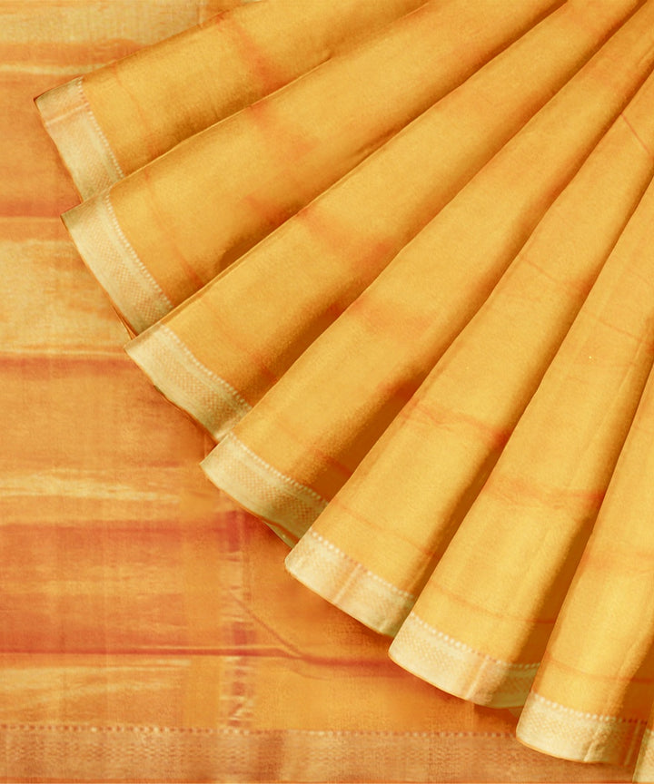 Yellow gold zari border mangalagiri handwoven cotton saree