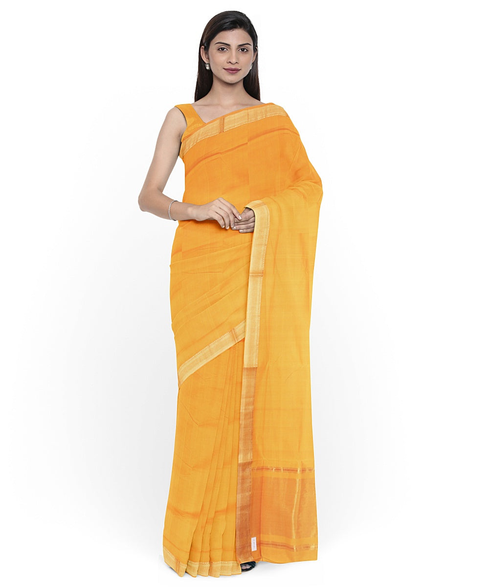 Yellow gold zari border mangalagiri handwoven cotton saree