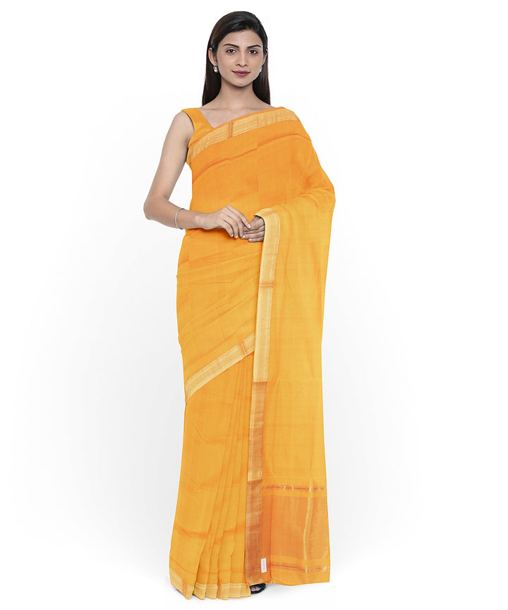 Yellow gold zari border mangalagiri handwoven cotton saree