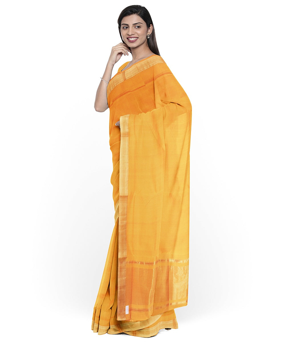 Yellow gold zari border mangalagiri handwoven cotton saree