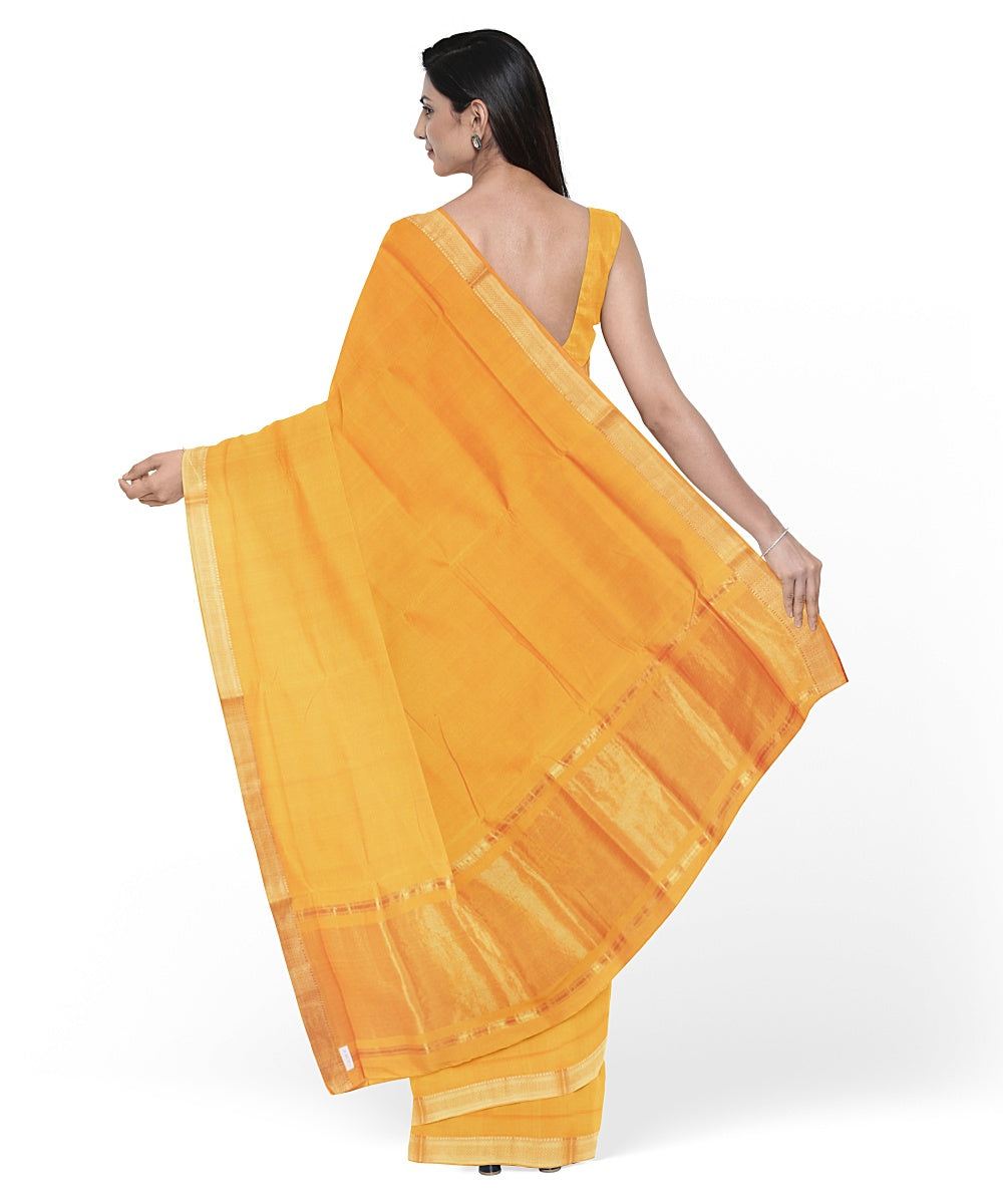Yellow gold zari border mangalagiri handwoven cotton saree