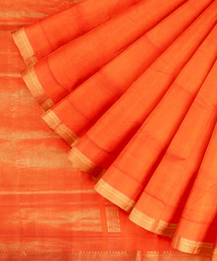 Orange gold zari border handwoven mangalagiri cotton saree