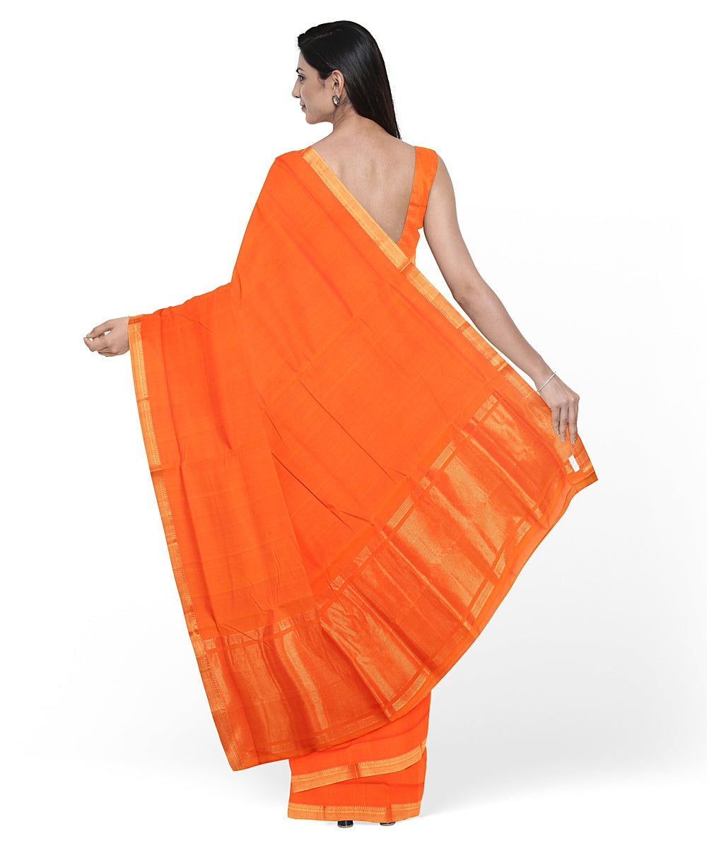 Orange gold zari border handwoven mangalagiri cotton saree