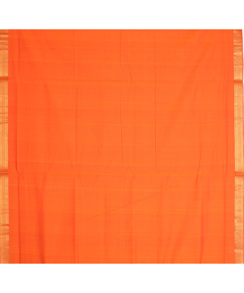 Orange gold zari border handwoven mangalagiri cotton saree