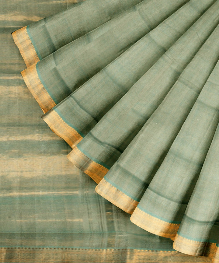 Light green gold zari border handwoven cotton mangalagiri saree
