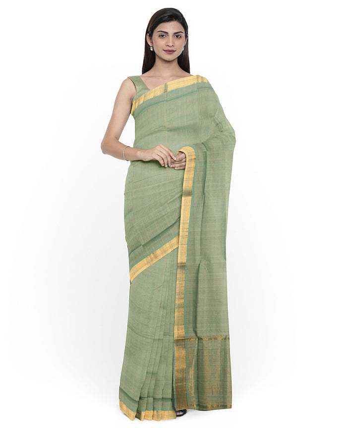 Light green gold zari border handwoven cotton mangalagiri saree