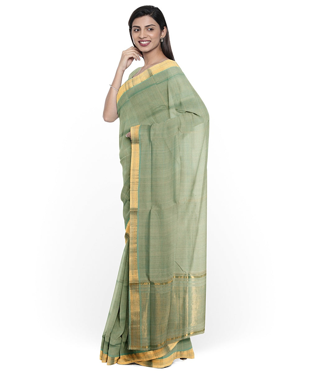 Light green gold zari border handwoven cotton mangalagiri saree