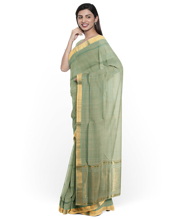 Light green gold zari border handwoven cotton mangalagiri saree