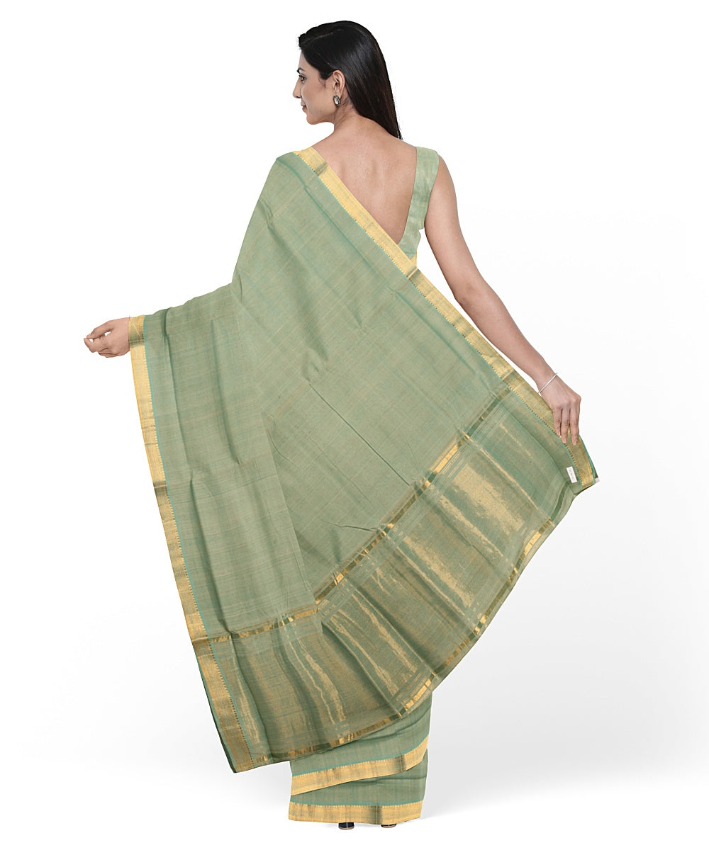 Light green gold zari border handwoven cotton mangalagiri saree