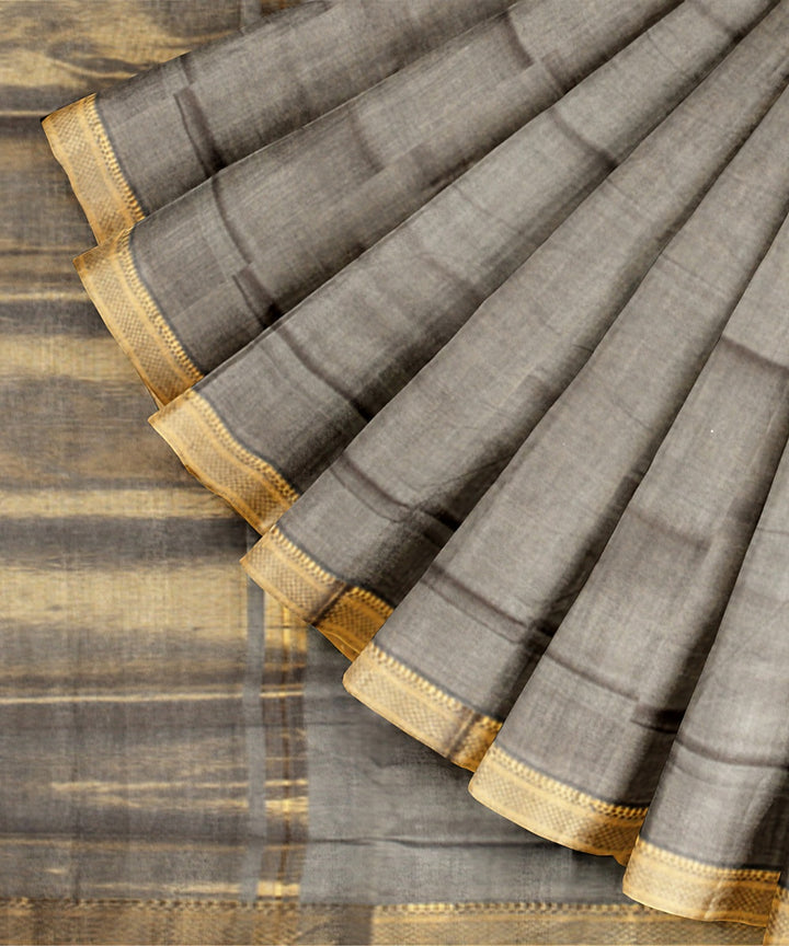 Grey gold zari border mangalagiri handloom cotton saree