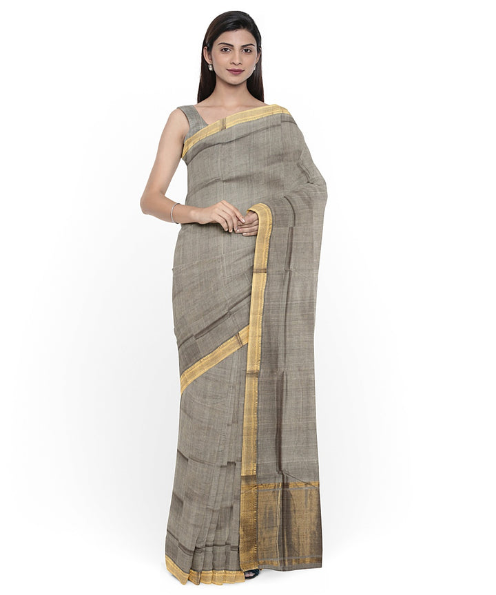 Grey gold zari border mangalagiri handloom cotton saree