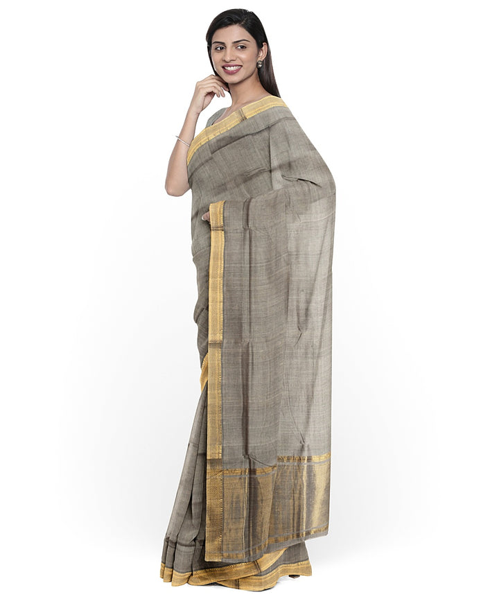 Grey gold zari border mangalagiri handloom cotton saree