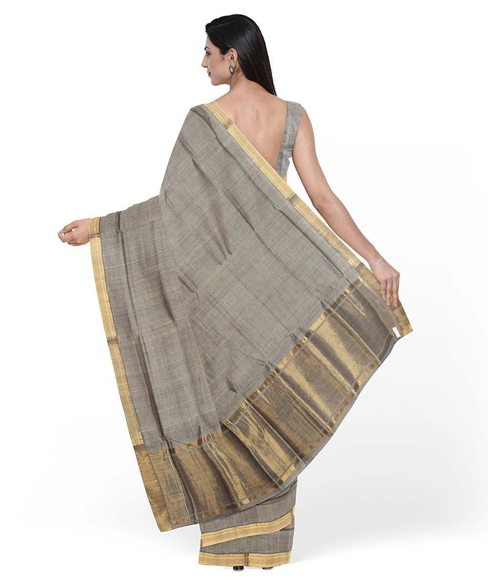 Grey gold zari border mangalagiri handloom cotton saree
