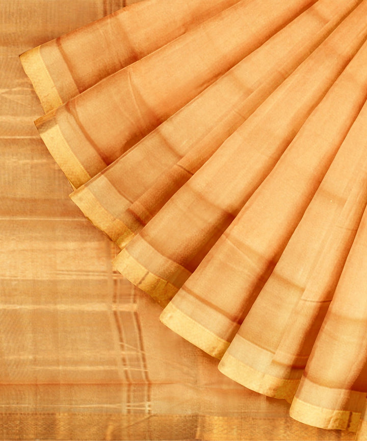 Cream gold zari border handwoven mangalagiri cotton saree