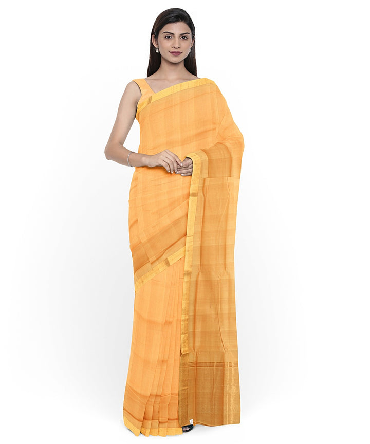 Cream gold zari border handwoven mangalagiri cotton saree