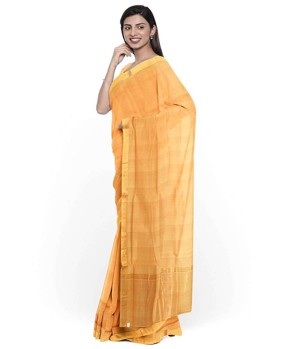 Cream gold zari border handwoven mangalagiri cotton saree