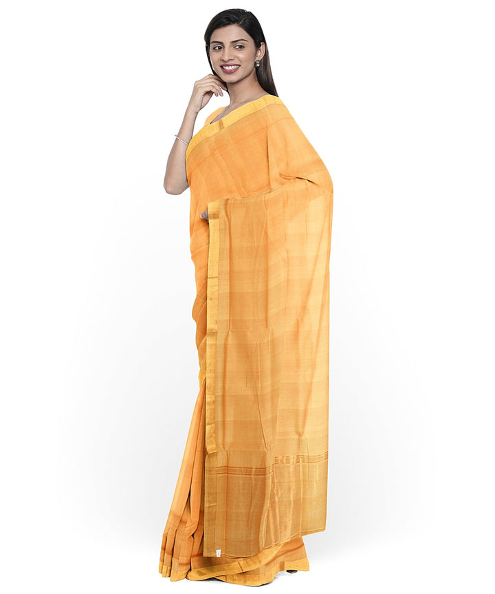 Cream gold zari border handwoven mangalagiri cotton saree