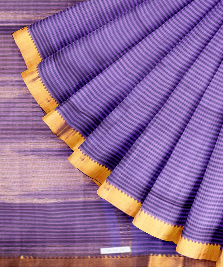 Purple gold zari missing checks handwoven mangalagiri cotton saree