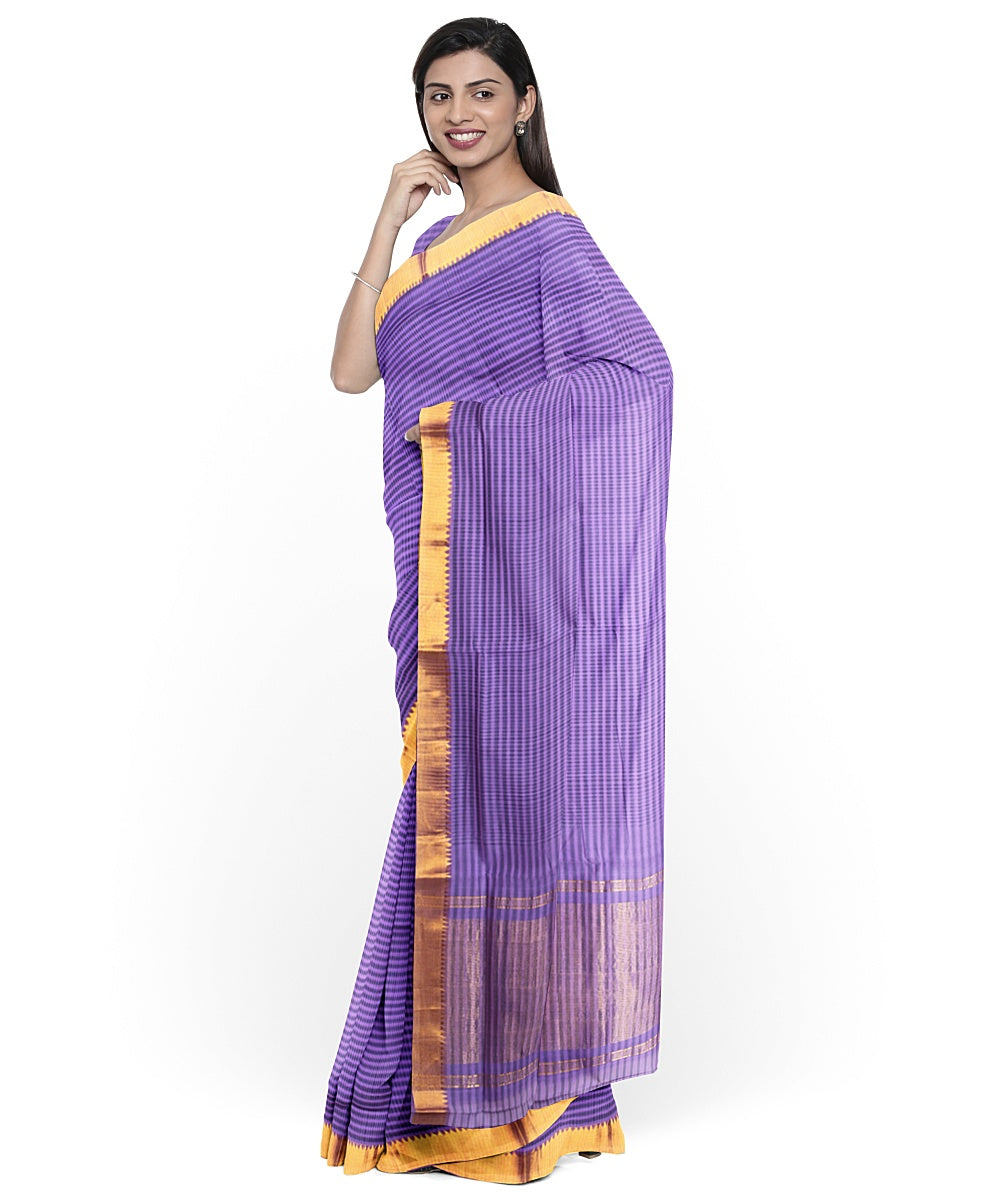 Purple gold zari missing checks handwoven mangalagiri cotton saree