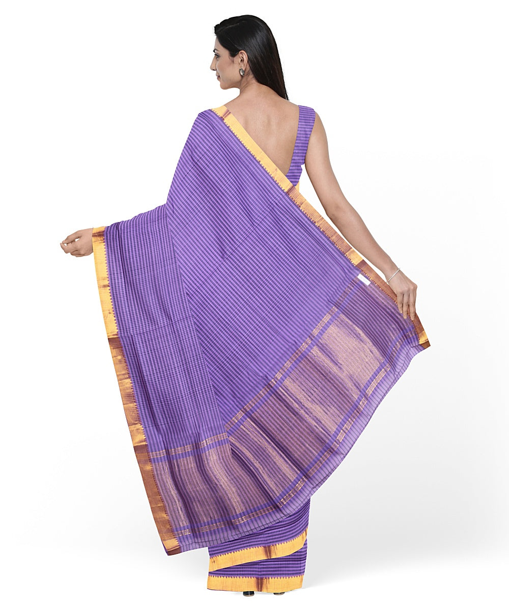 Purple gold zari missing checks handwoven mangalagiri cotton saree