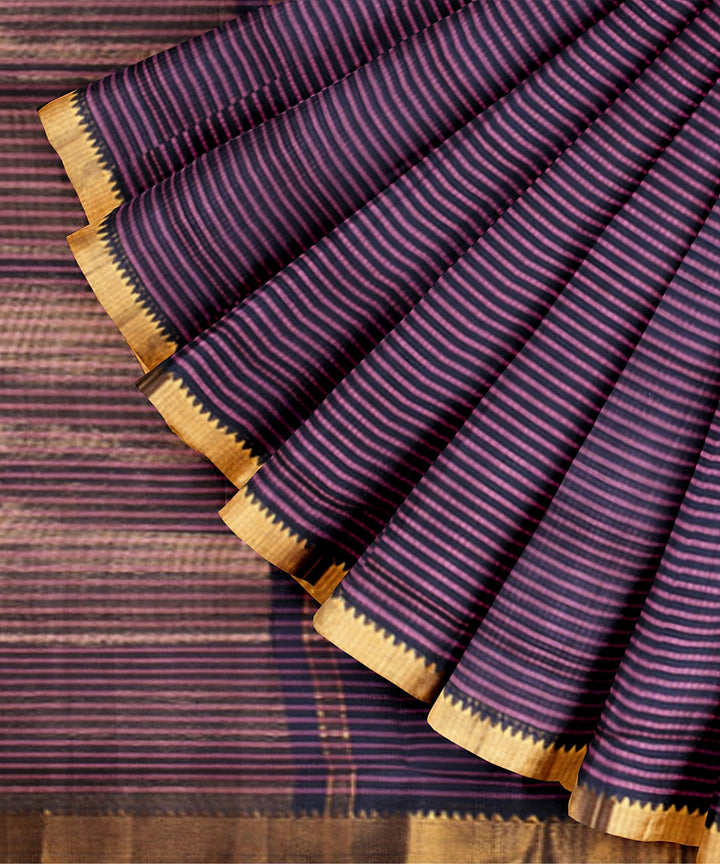 Violet gold zari missing checks handwoven mangalagiri cotton saree