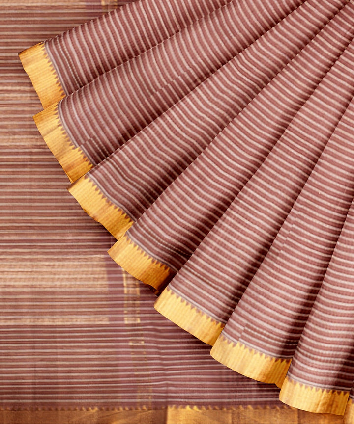 Peach gold zari missing checks mangalagiri cotton handwoven saree