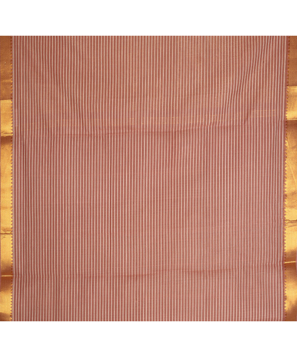 Peach gold zari missing checks mangalagiri cotton handwoven saree