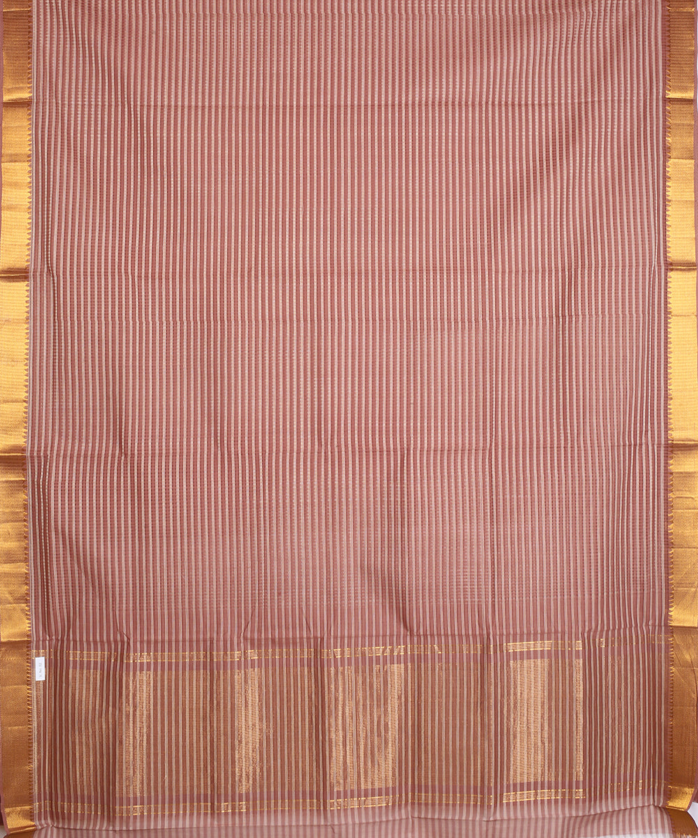 Peach gold zari missing checks mangalagiri cotton handwoven saree