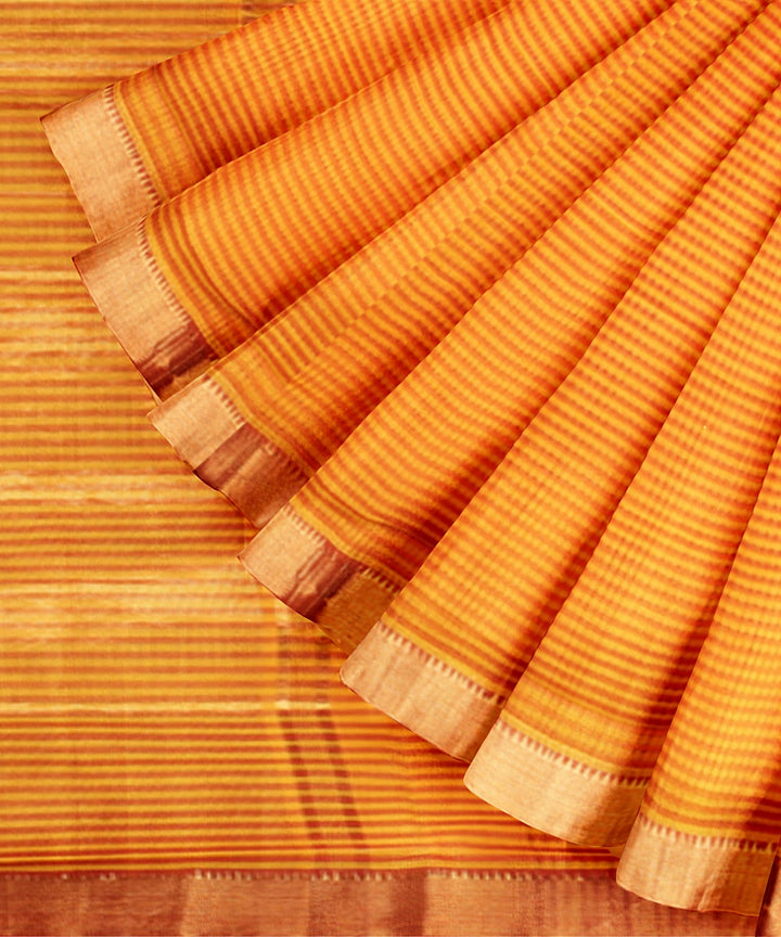 Orange gold zari missing checks handwoven mangalagiri cotton saree