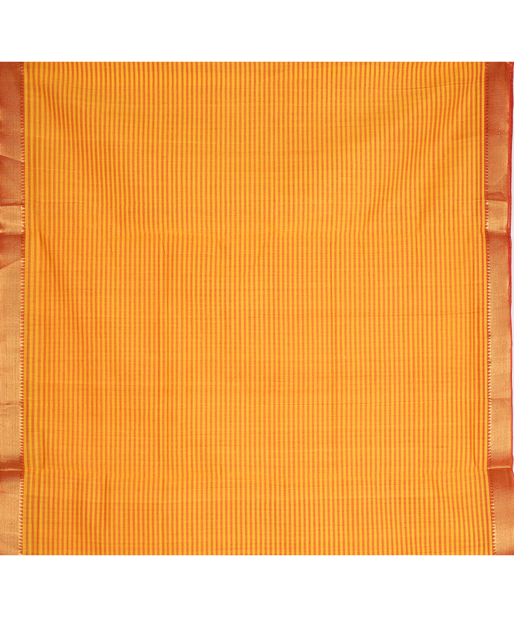 Orange gold zari missing checks handwoven mangalagiri cotton saree