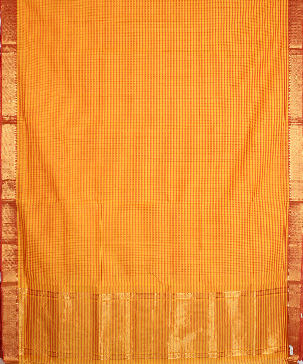 Orange gold zari missing checks handwoven mangalagiri cotton saree
