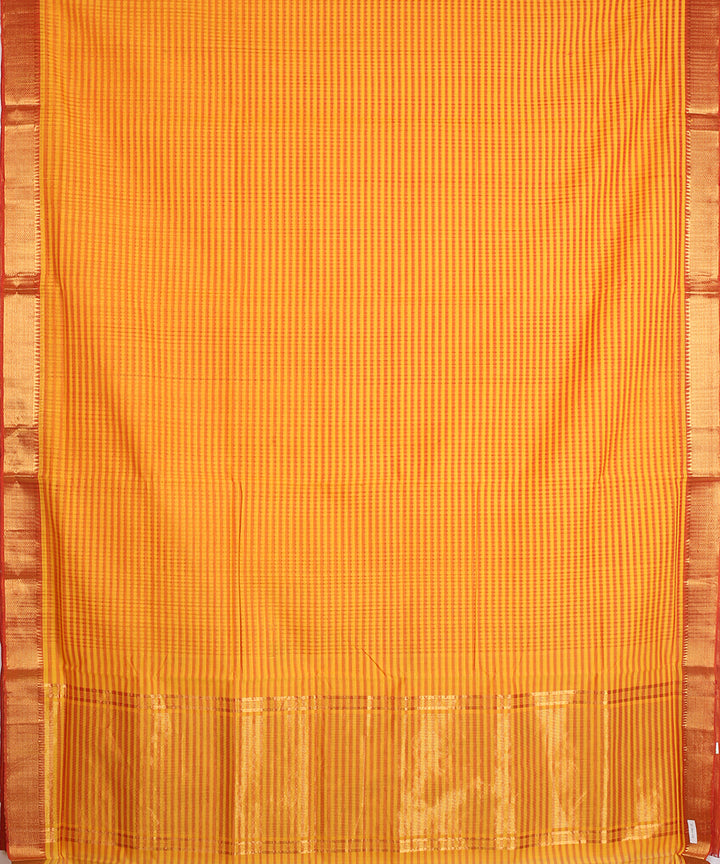 Orange gold zari missing checks handwoven mangalagiri cotton saree
