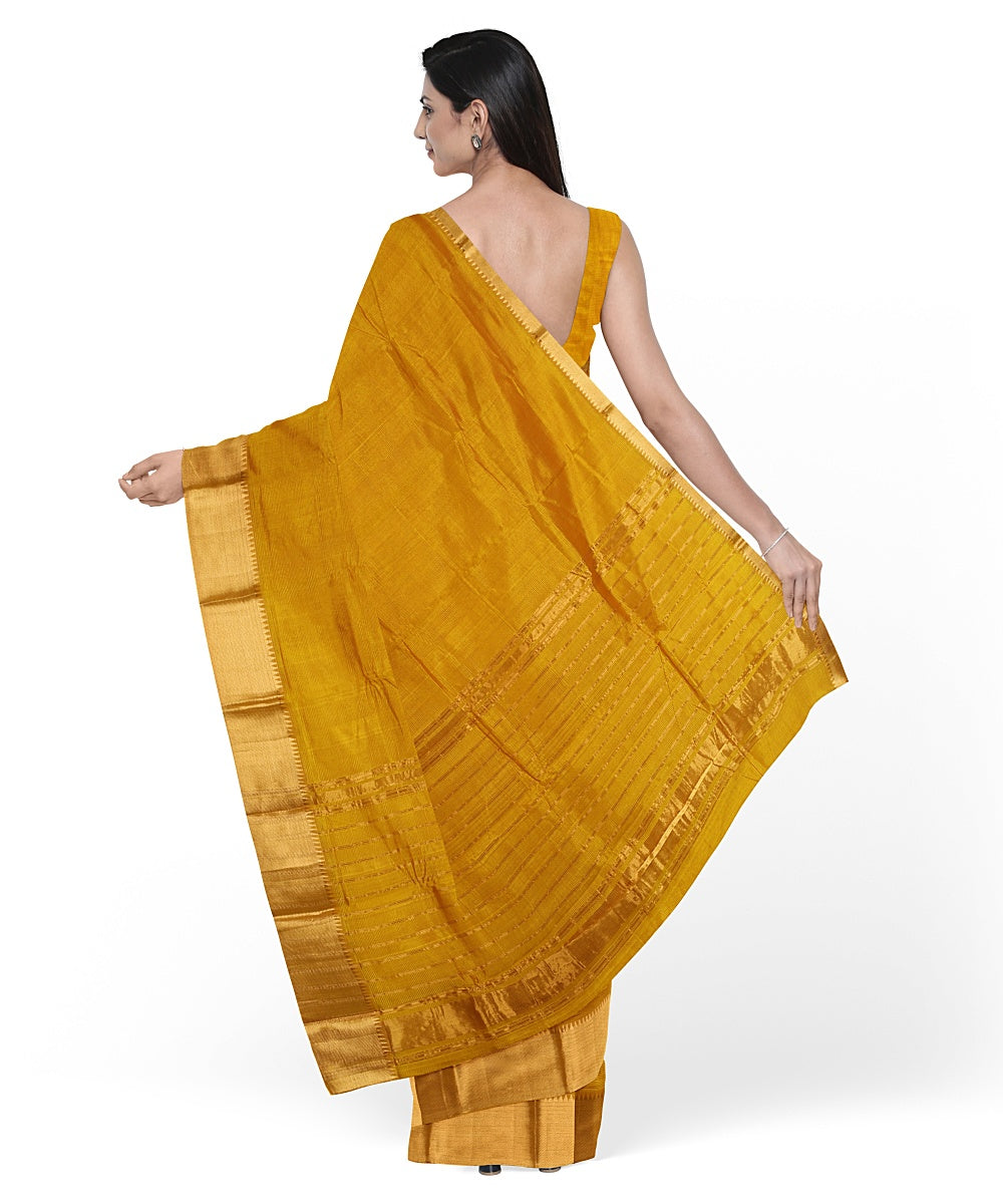 Mustard gold zari border handwoven mangalagiri cotton silk saree