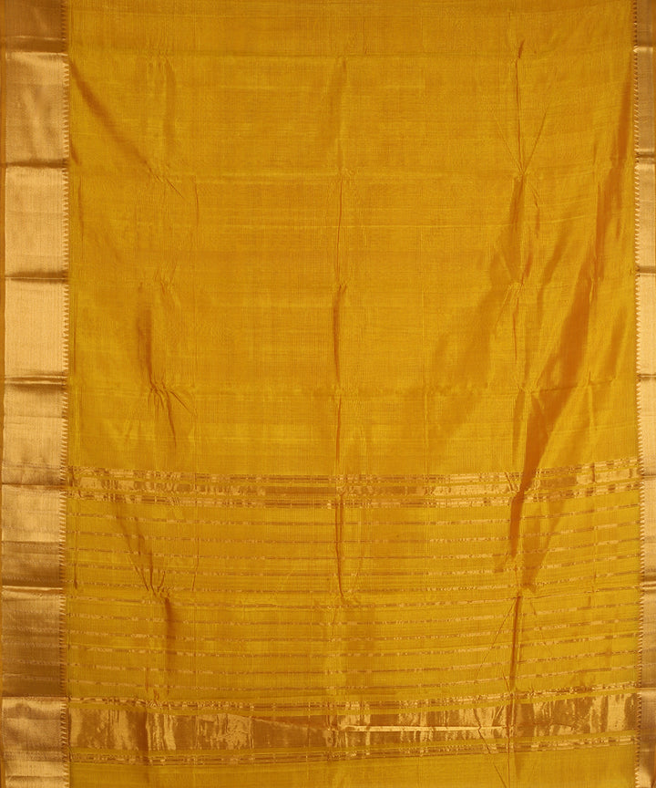 Mustard gold zari border handwoven mangalagiri cotton silk saree