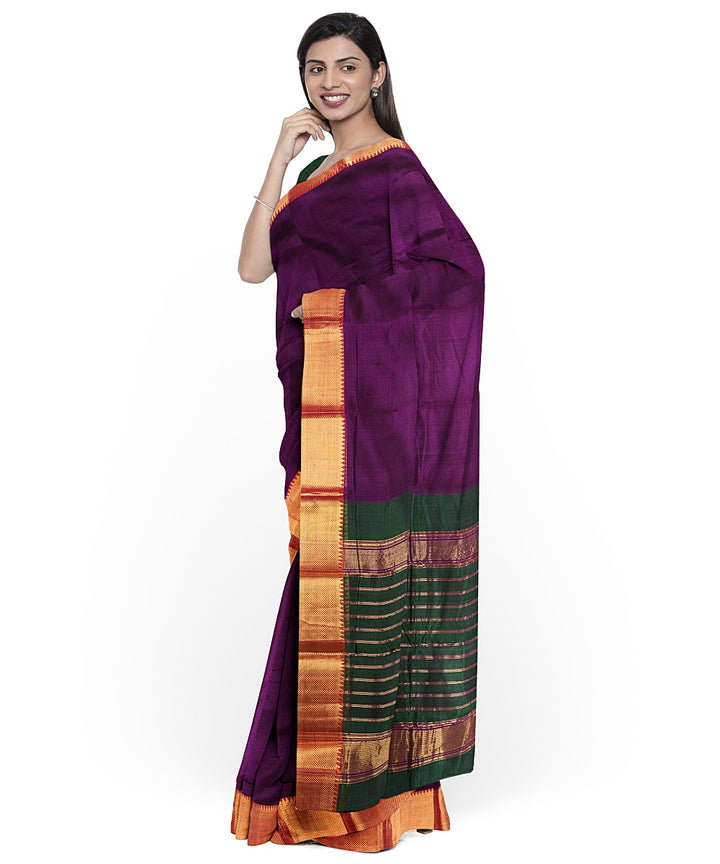 Purple gold zari border handwoven mangalagiri cotton silk saree