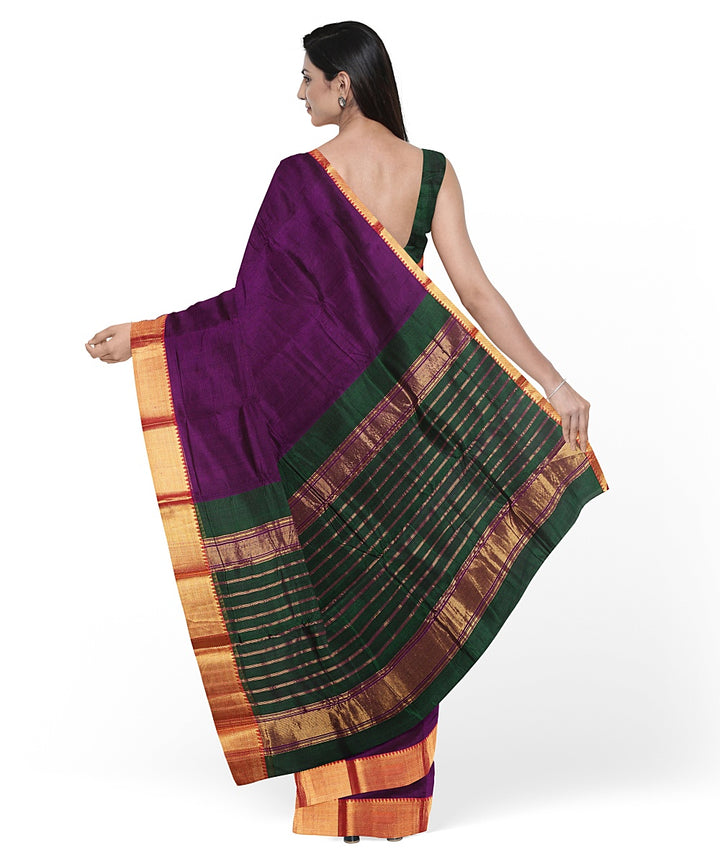 Purple gold zari border handwoven mangalagiri cotton silk saree